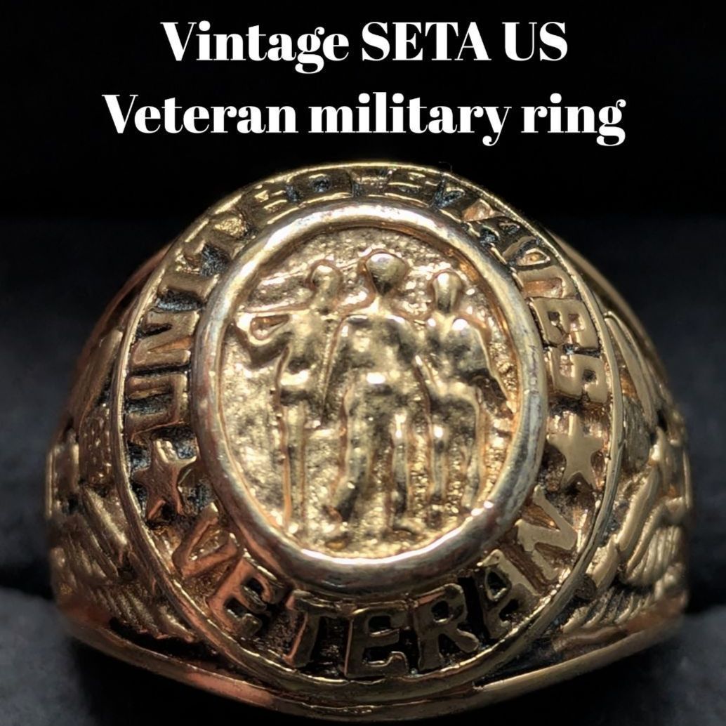 ヴィンテージ SETA ゴールドメッキ US VETERAN ミリタリーリング 指輪 21.5号 15.2g イーグル エンブレム