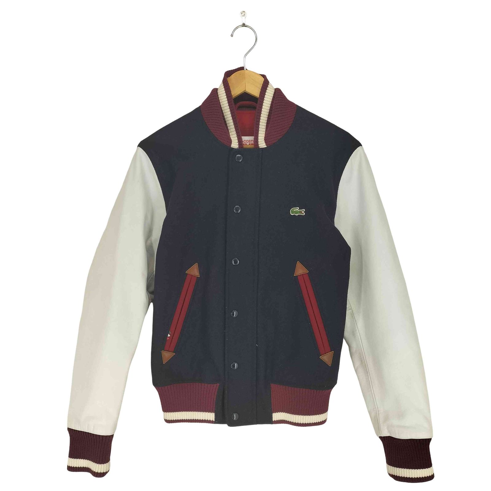 ラコステライブ Lacoste Live 袖レザー切替バーシティジャケット 