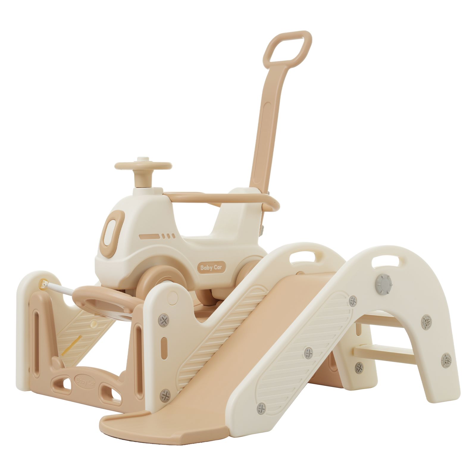 新入荷|滑り台 すべり台 木馬 乗り物 5in1 すべりだい スライダー トランポリンカー ゆらゆらカー スクーター バランスボード 室内 遊具 キッズ 子供 誕生日プレゼント 【ベージュ】