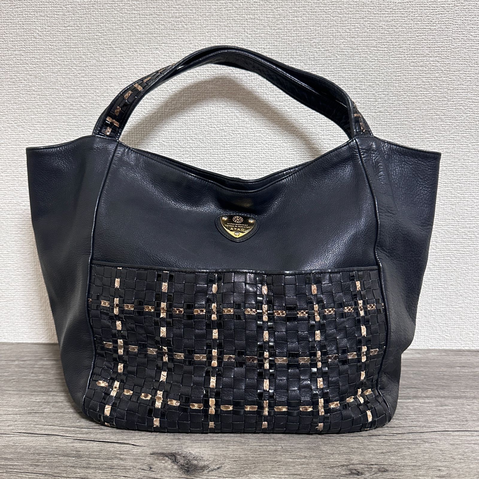 ATAO アタオ ルーク セシル 本革 異素材メッシュトートバッグ 編み込み 