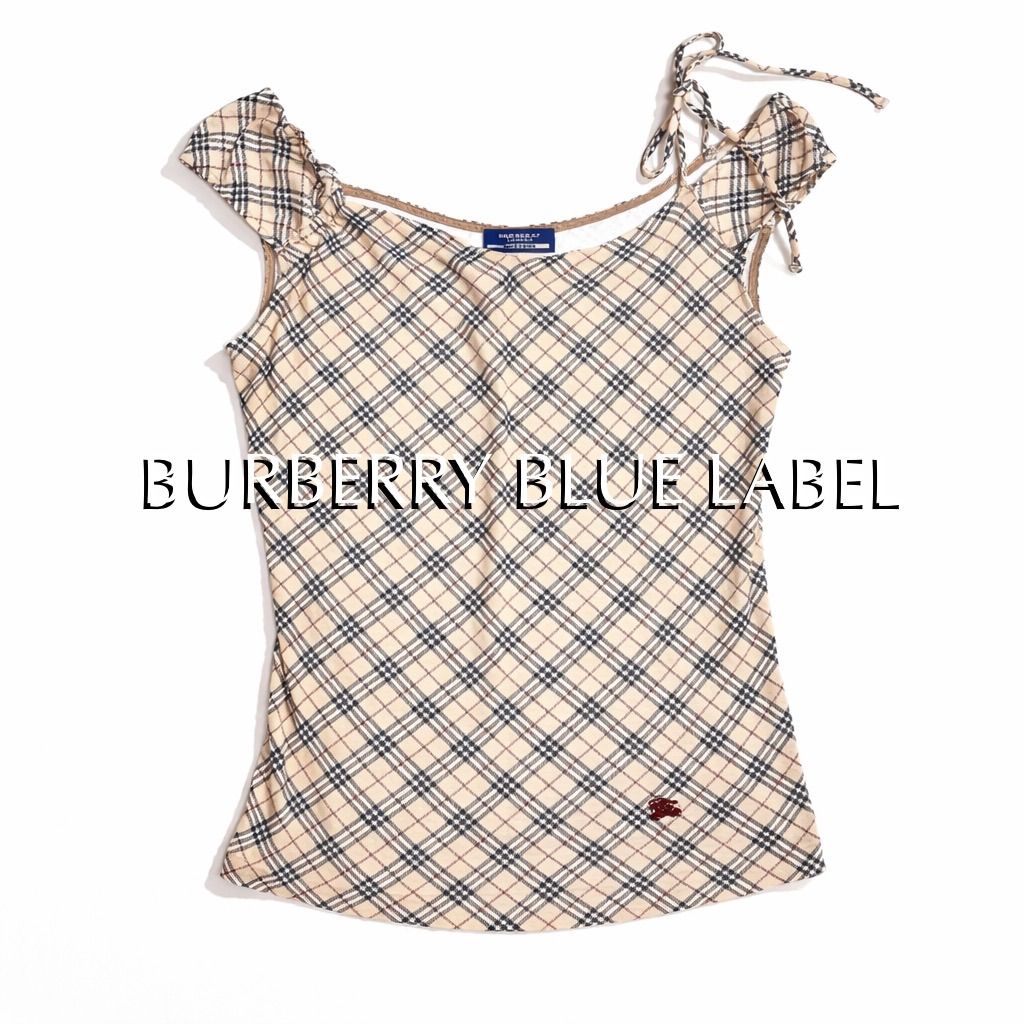 kW100 BURBERRY BLUE LABEL 総柄 ノバチェック 変形 キャミソール 紐 