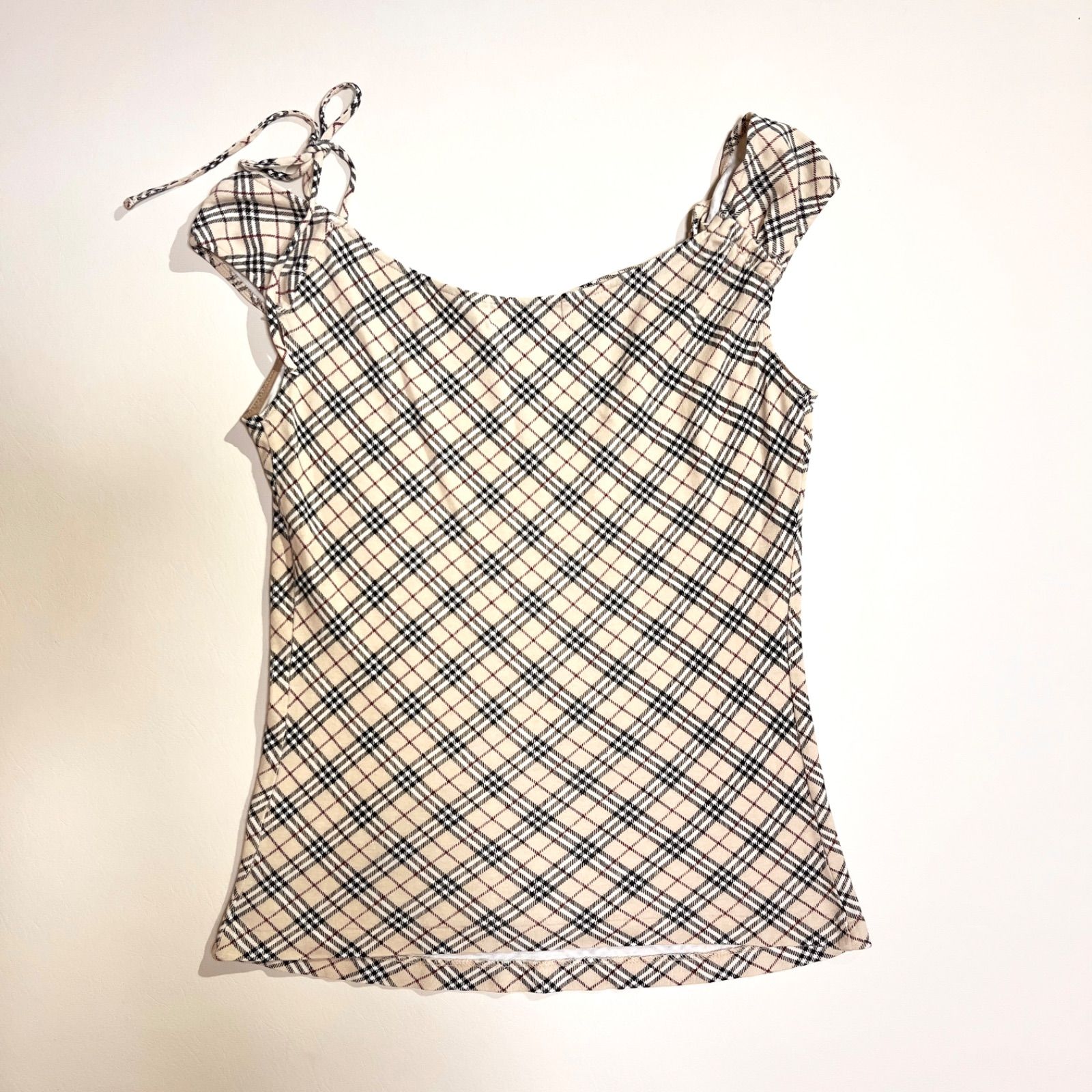 kW100 BURBERRY BLUE LABEL 総柄 ノバチェック 変形 キャミソール 紐 