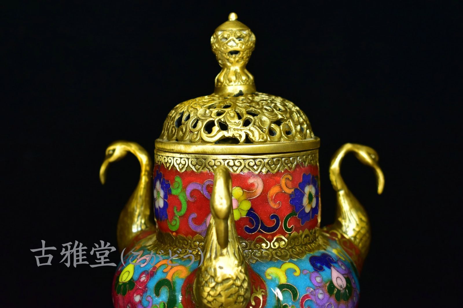 旧家蔵出し 銅胎景泰藍 琺瑯彩 七寶燒 龜鶴延年 香炉 薰香炉 香
