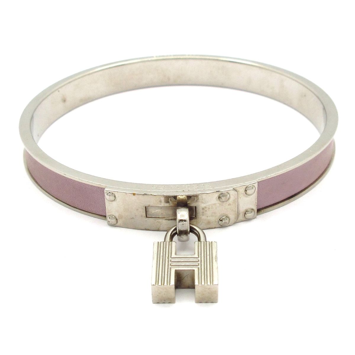 HERMES(エルメス) バングル ケリーバングル レザー シルバー×ピンク 