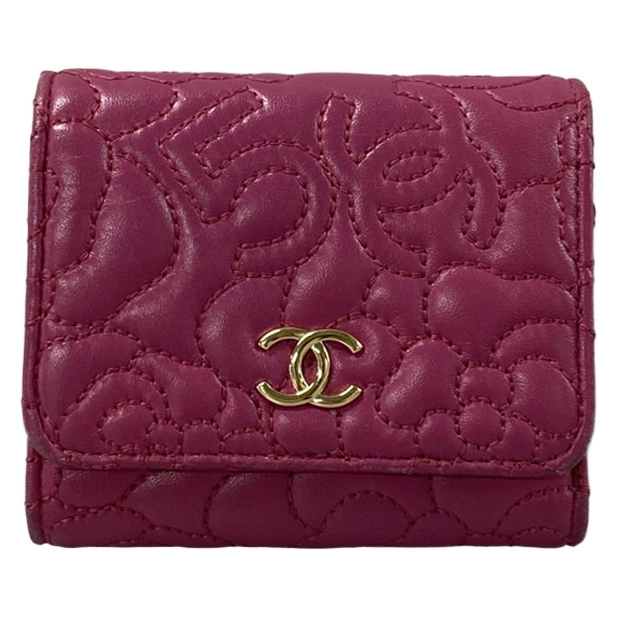 CHANEL(シャネル) 3つ折り財布 - ピンク ココマーク/カメリア/No.5 