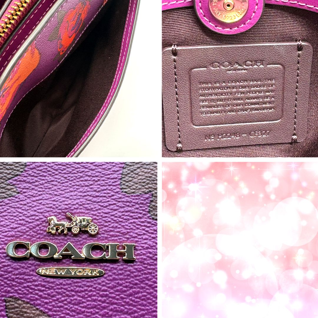 美品レア】コーチ COACH ハンドバッグ 2way PVC フローラル 花柄 紫 