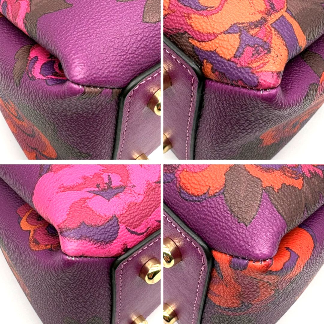 美品レア】コーチ COACH ハンドバッグ 2way PVC フローラル 花柄 紫 