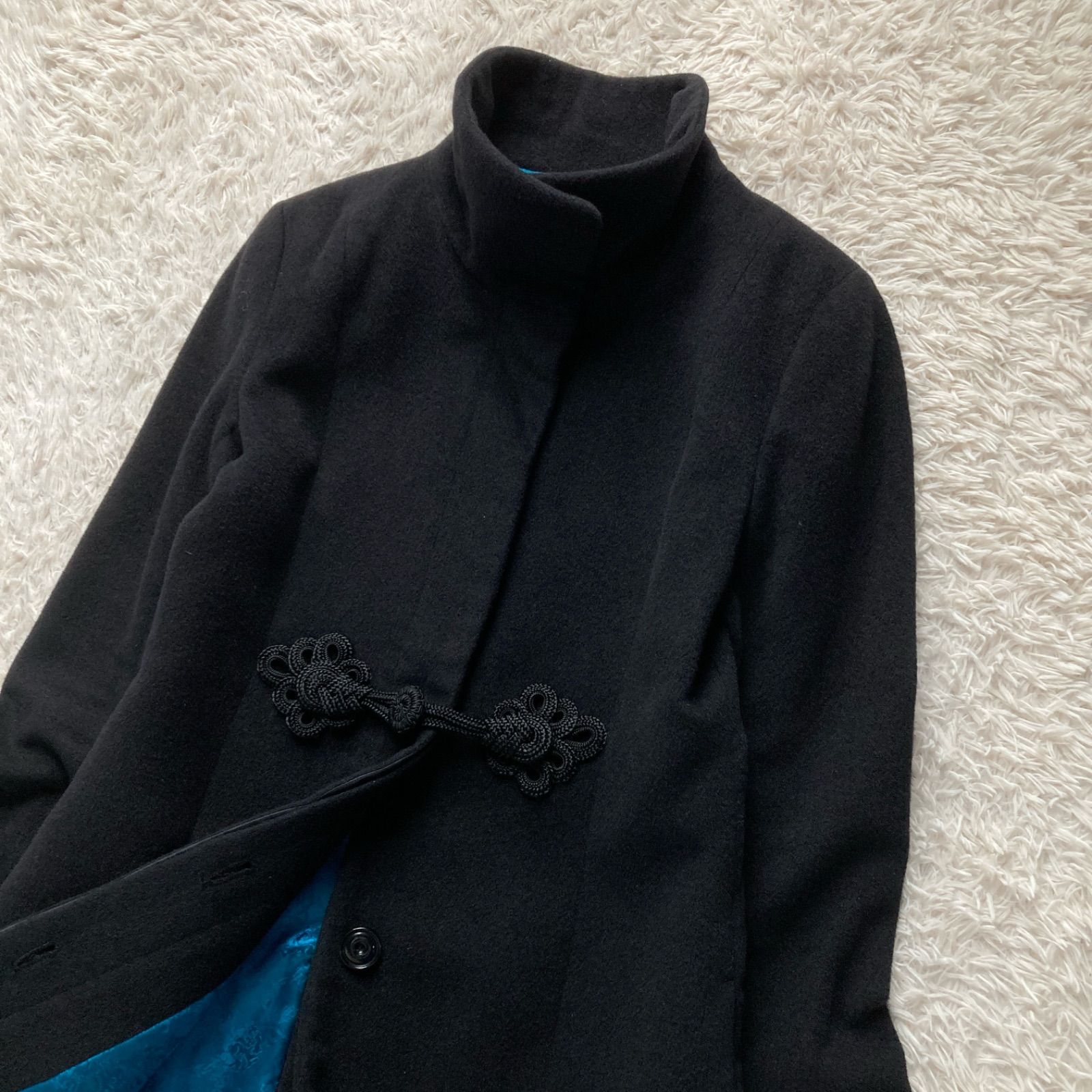 美品【ヴィヴィアンタム】チャイナコート　スタンドカラー　裏総柄　アンゴラ　グレー VIVIENNE TAM ヴィヴィアンタム チャイナボタン ロングコート スタンド