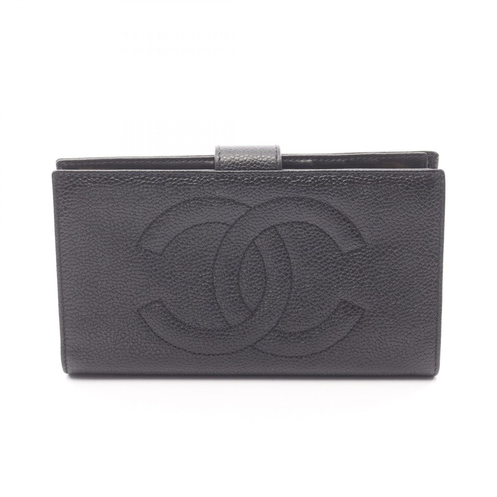 シャネル CHANEL 二つ折り長財布 ココマーク ブラック キャビア
