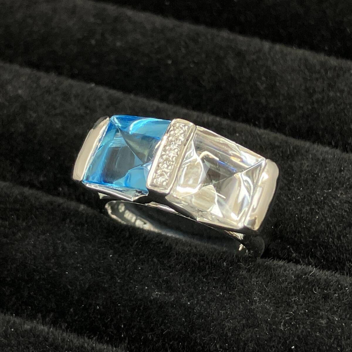 鑑別書付き 新品仕上済み 天然ブルートパーズ 天然ダイヤモンド0.04ct 