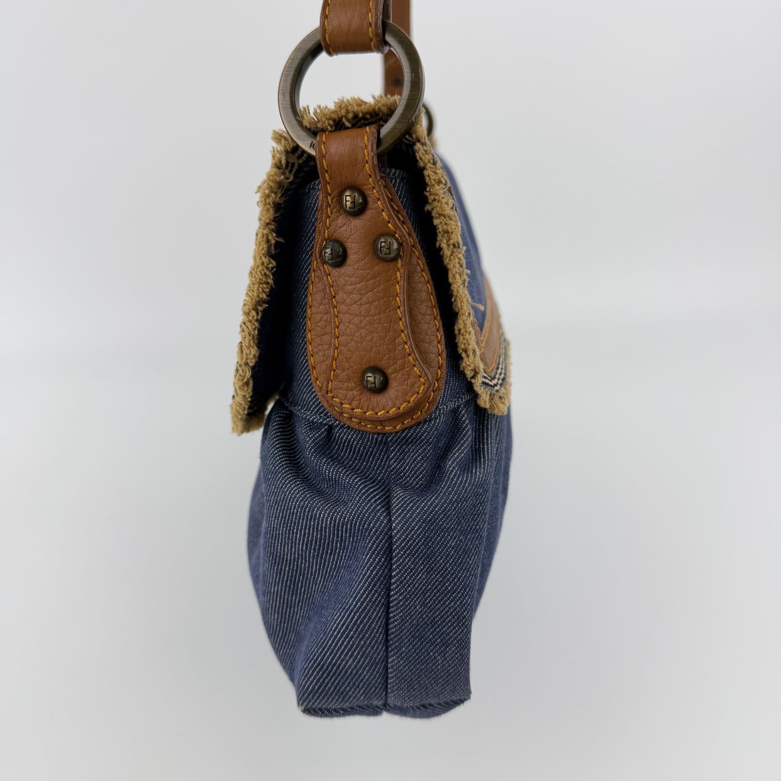 中古】FENDI フェンディ ハンドバッグ ショルダーバッグ ブルー デニム 