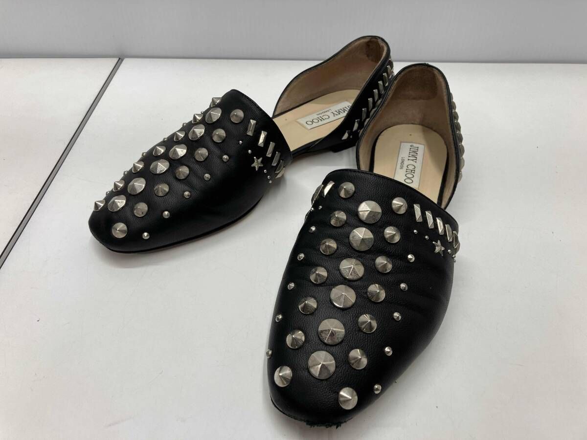 新品】Jimmy Choo ジミーチュウ ローファー スタッズ 黒 24cm ジミー
