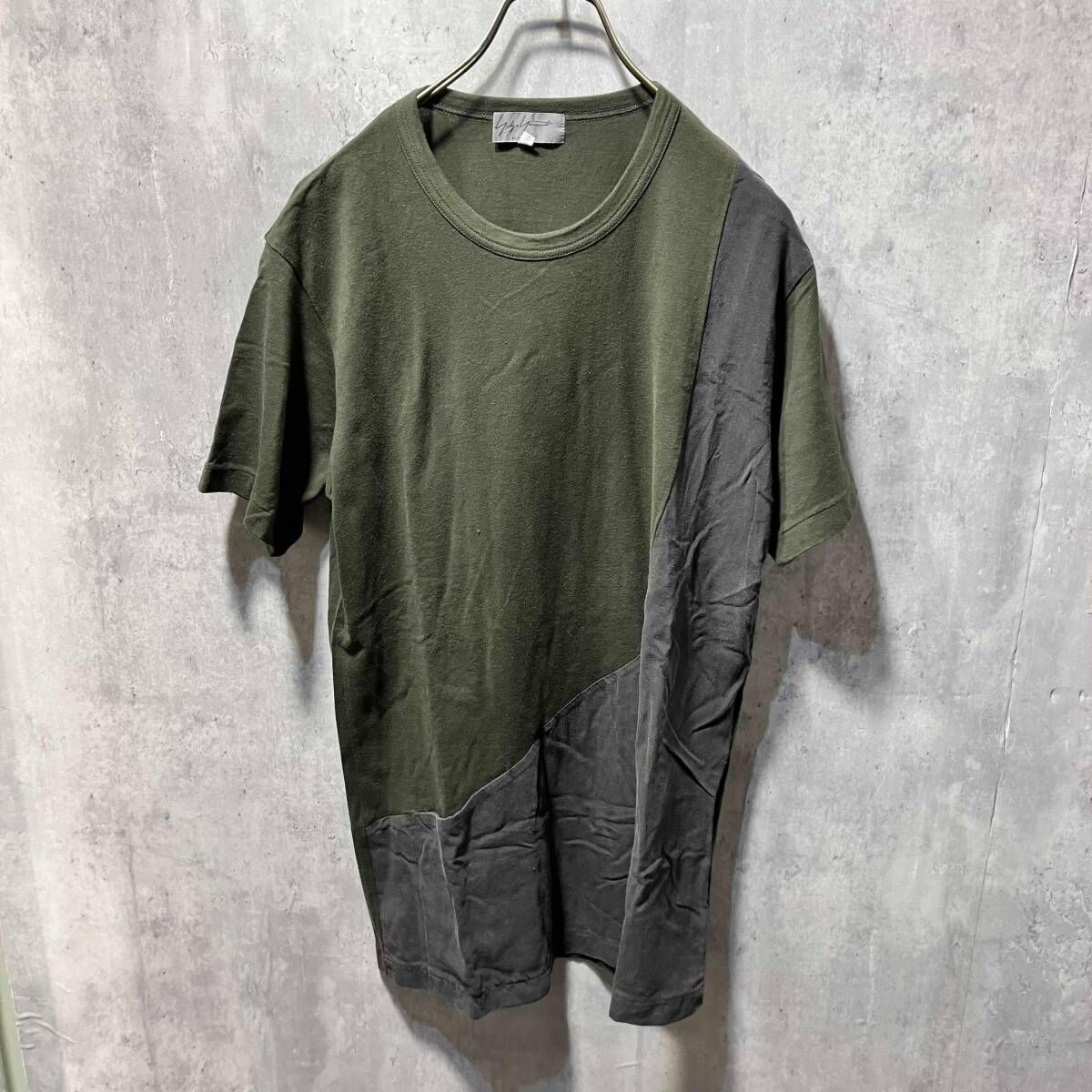 07ss YOHJI YAMAMOTO POUR HOMMEグリーン 切替デザインカットソー T 