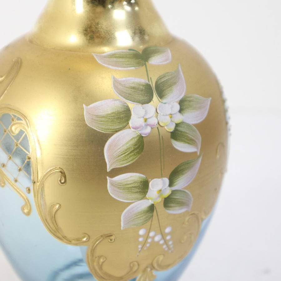 ムラーノグラス ベネチアンガラス 花瓶 フラワーベース 水色 金彩 花盛 