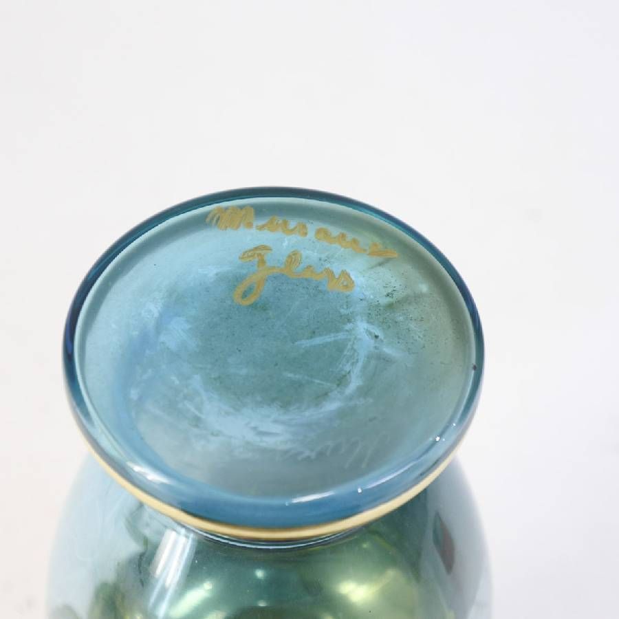 ムラーノグラス ベネチアンガラス 花瓶 フラワーベース 水色 金彩 花盛