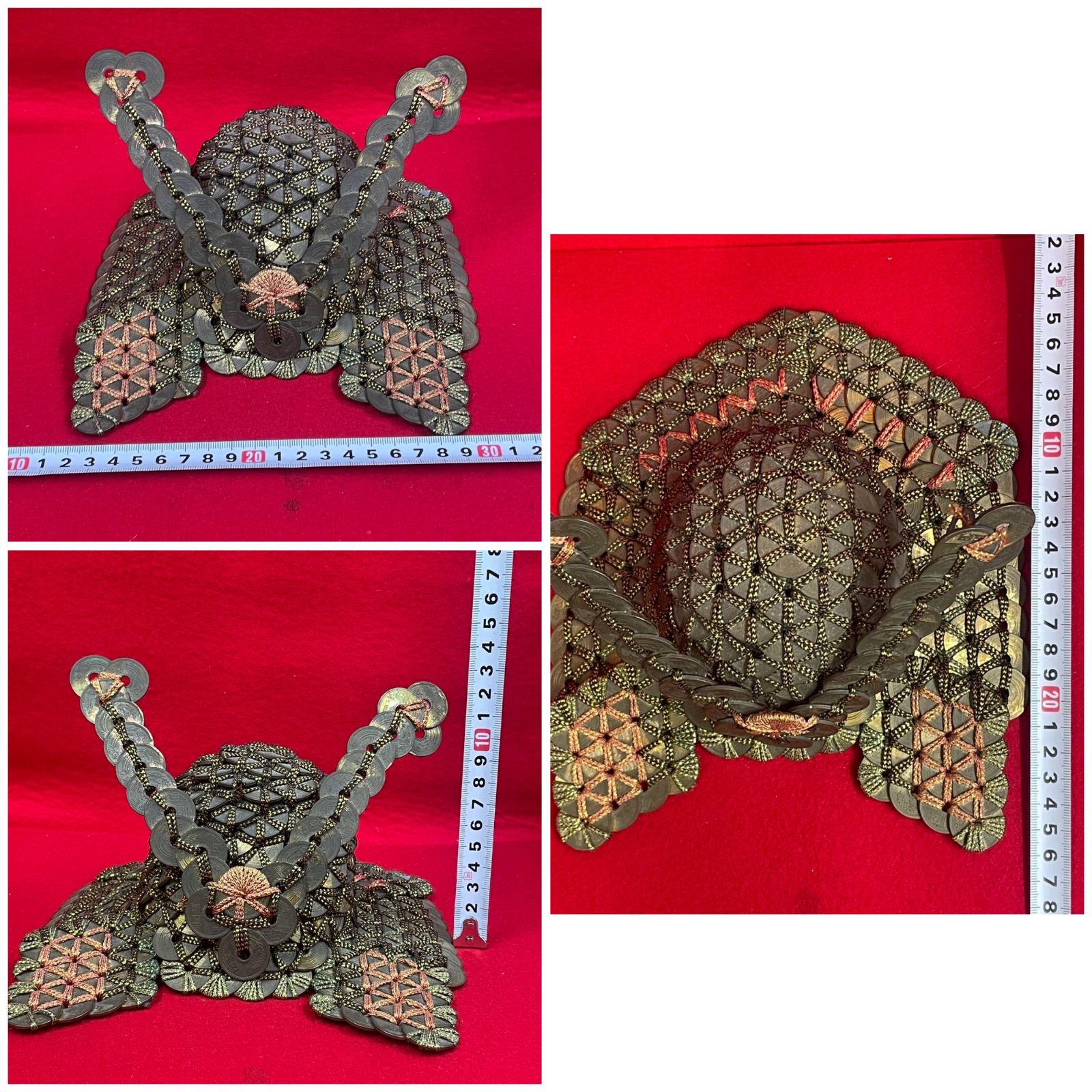 五円玉細工 五円玉アート 兜 草摺 置物 工芸品 縁起物 オブジェ x