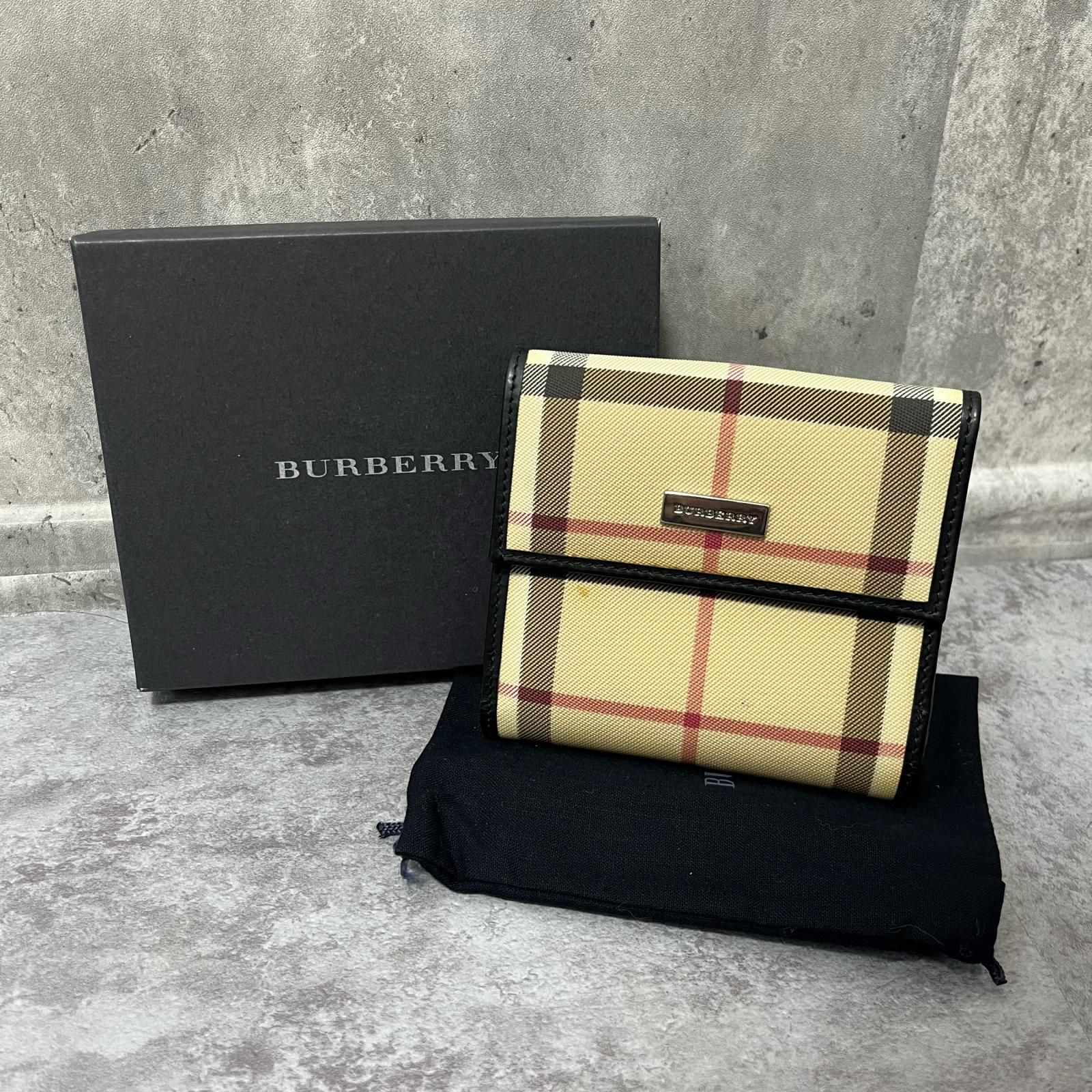 BURBERRY】バーバリー チェック柄三つ折り財布 箱付き 巾着袋 BURBERRY】バーバリー チェック柄三つ折り財布 箱付き 巾着袋