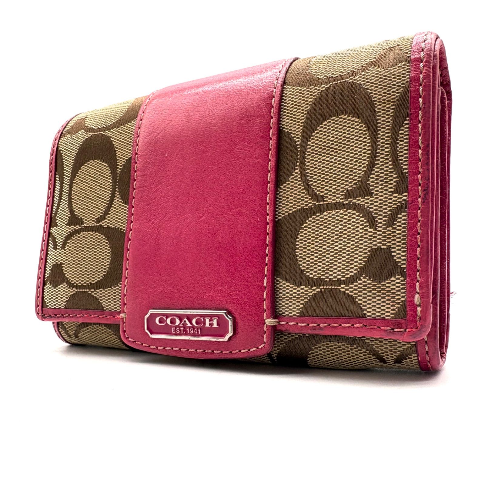 coach 折りたたみ財布　チェリー　柄　ピンク コーチ 財布 二つ折り ピンク COACH signature leather wallet コーチ