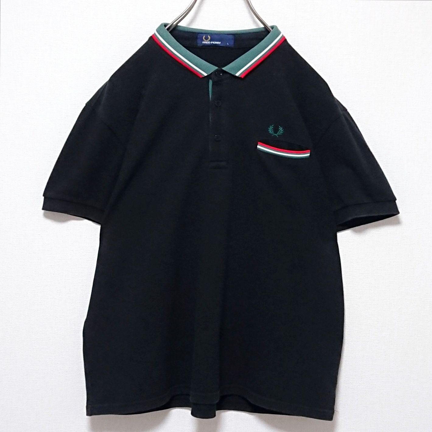 フレッドペリー　ポロシャツ　刺繍ロゴ　月桂樹　長袖　ブラック FRED PERRY - FRED PERRY フレッドペリー 月桂樹 ロゴ 刺繍 長袖