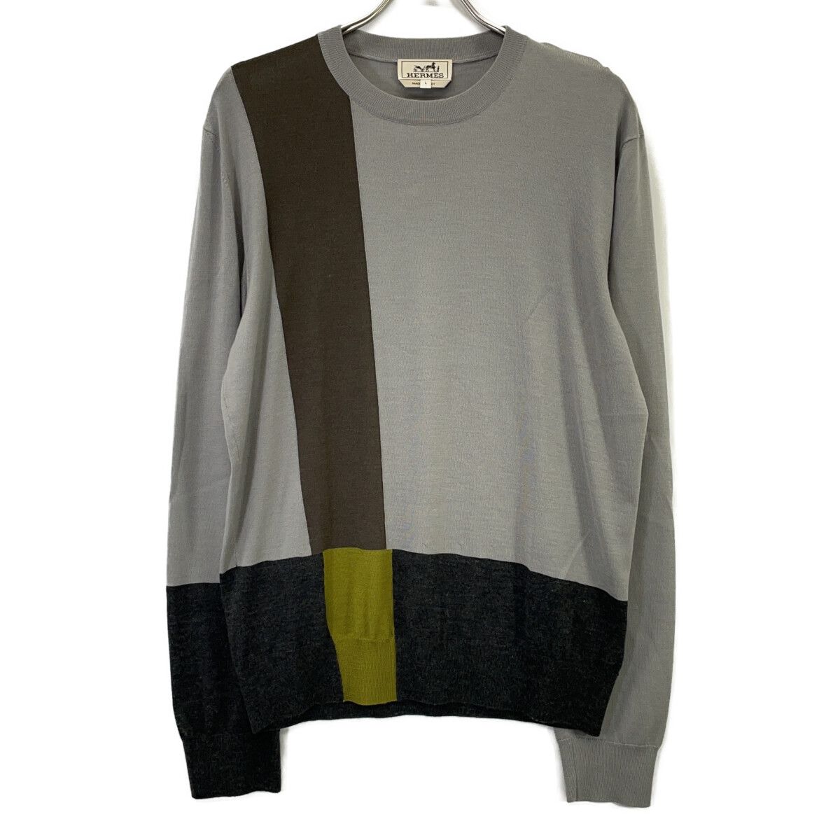 HERMES エルメス ｸﾞﾚｰ H467035HA ｶｼﾐﾔｼﾙｸ ｸﾙｰﾈｯｸﾆｯﾄ L - メルカリ