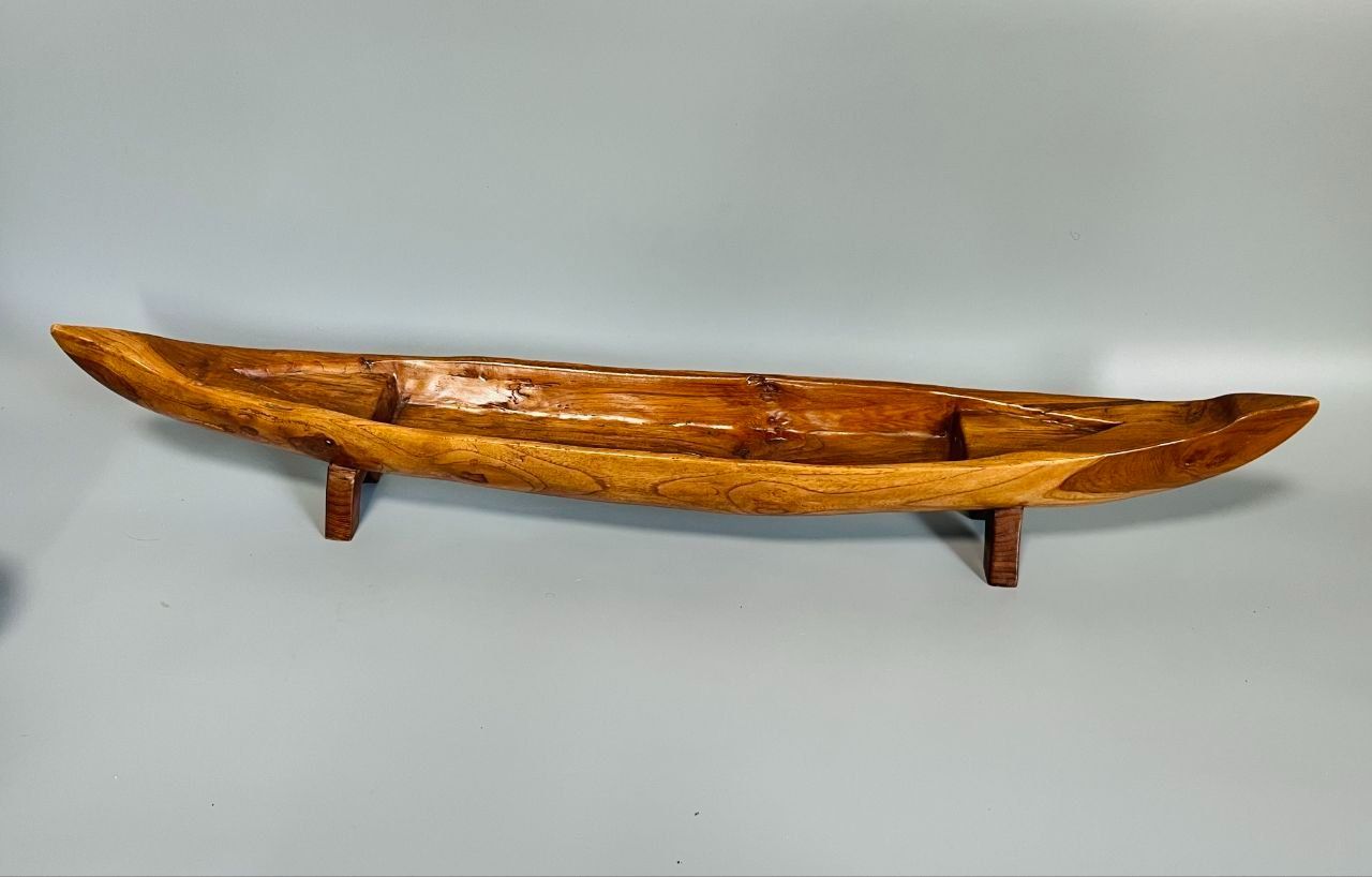天然木無垢材一枚板舟形大鉢飾り皿オブジェ全長101.5cm巨大船型木彫り彫刻インテリア店舗什器飾り物アンティーク風レトロモダン 銘木自然木くり抜きセンターピース置物ボートログ木製100cm超え