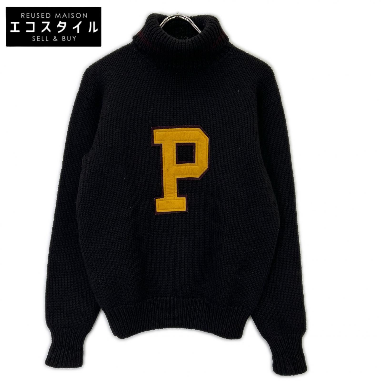 POLO RALPH LAUREN ポロ ラルフローレン 90s ﾌﾞﾗｯｸ Pﾛｺﾞ ﾀｰﾄﾙﾈｯｸﾆｯﾄ M 