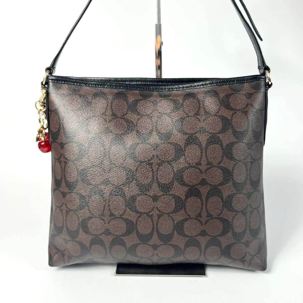美品 COACH コーチ ショルダーバッグ シグネチャー レザー ブラウン 