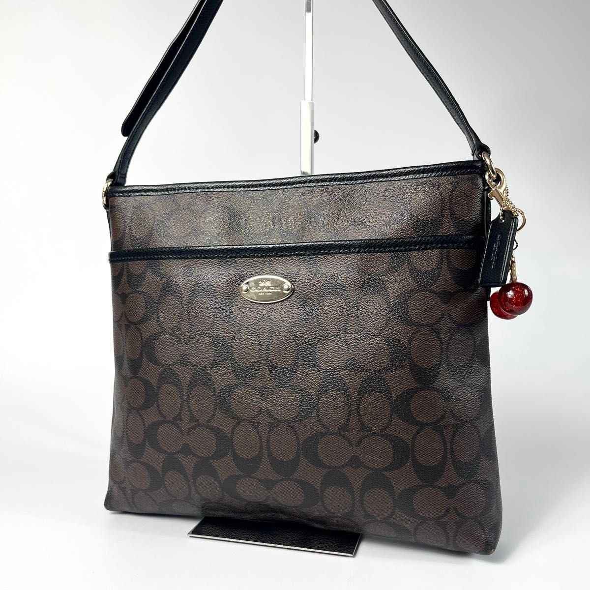 美品 COACH コーチ ショルダーバッグ シグネチャー レザー ブラウン 