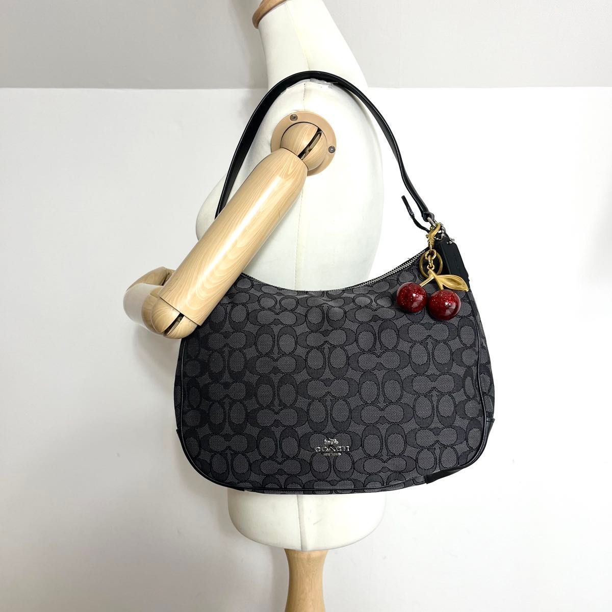 美品 COACH コーチ ショルダーバッグ キャンバス シグネチャー レザー 