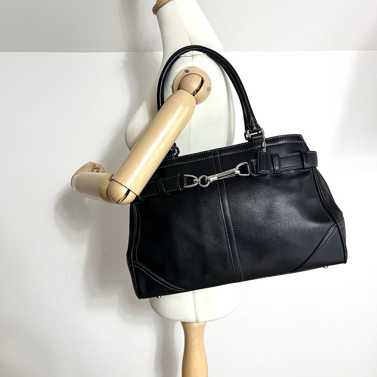 美品 COACH コーチ ハンプトンズ ハンドバッグ トートバッグ 黒 レザー 