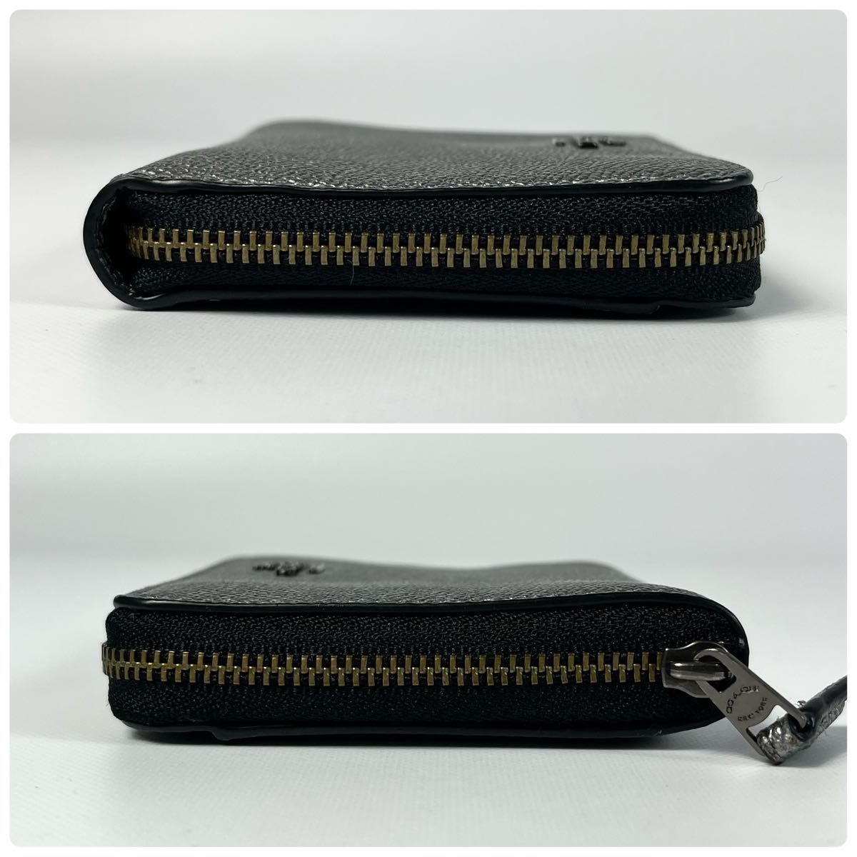 美品 COACH コーチ 二つ折り財布 メタリック シルバー 折り財布 黒 