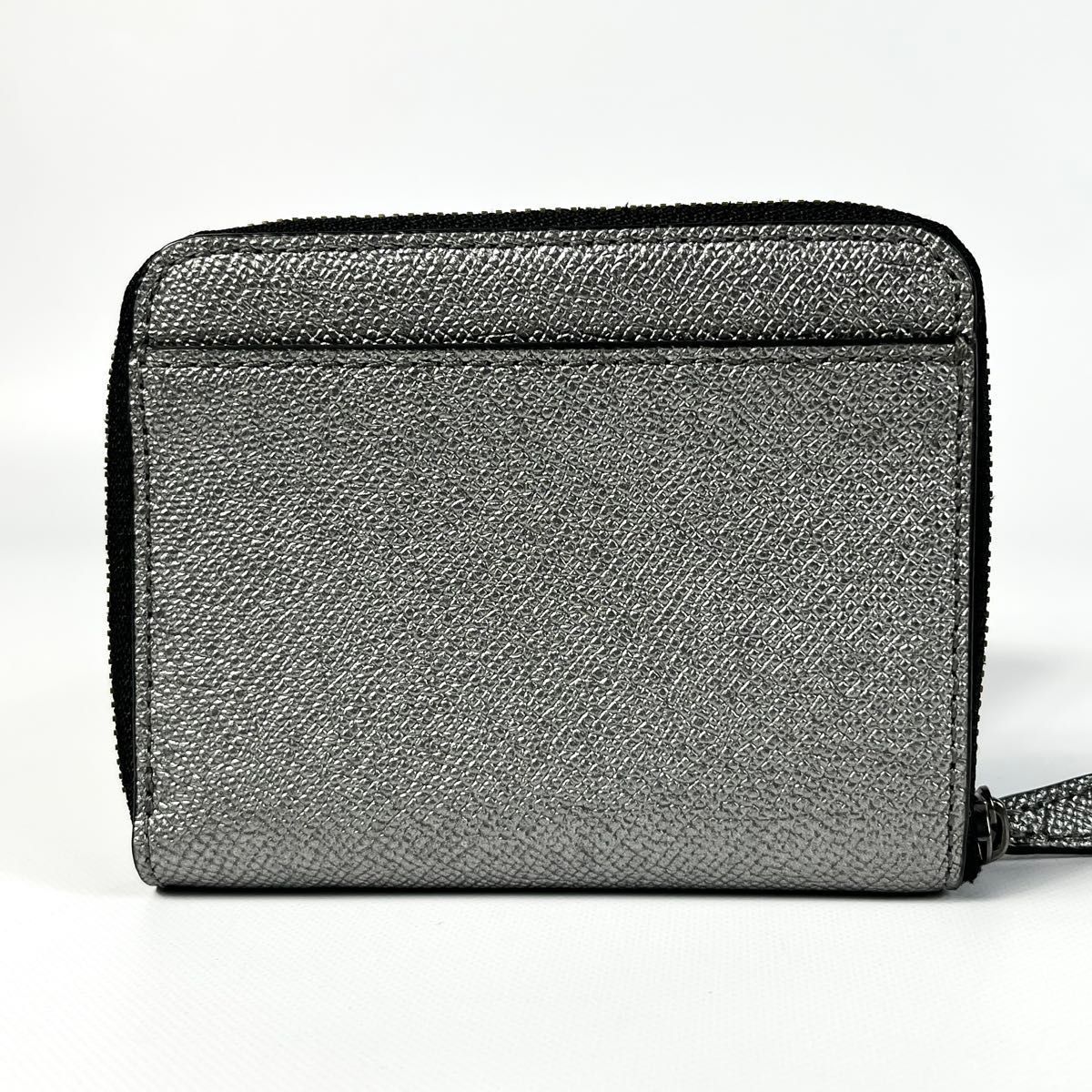 美品 COACH コーチ 二つ折り財布 メタリック シルバー 折り財布 黒 