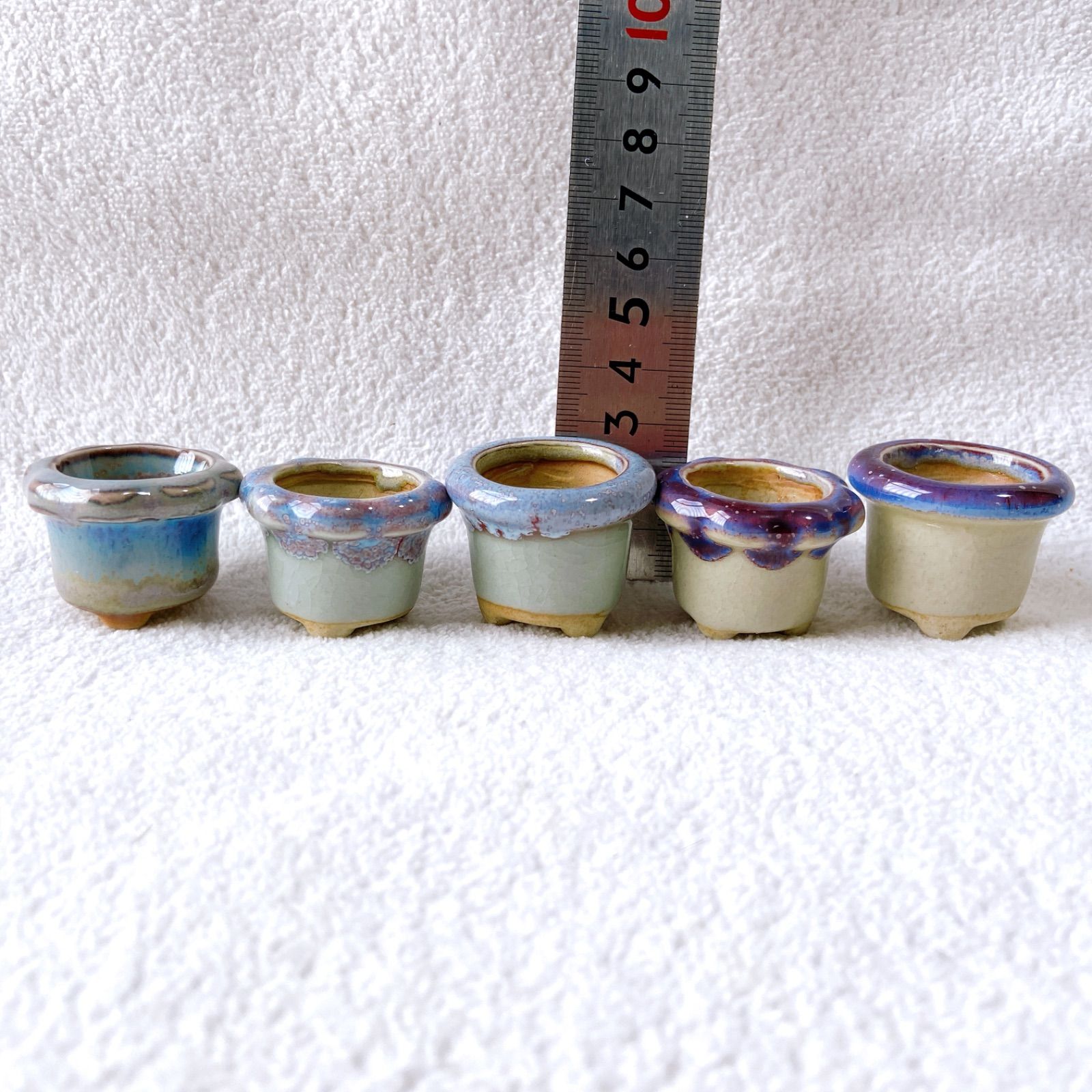 お得5点セット！ 淡く白いミニチュアサイズの陶器植木鉢】 豆盆栽や苔 