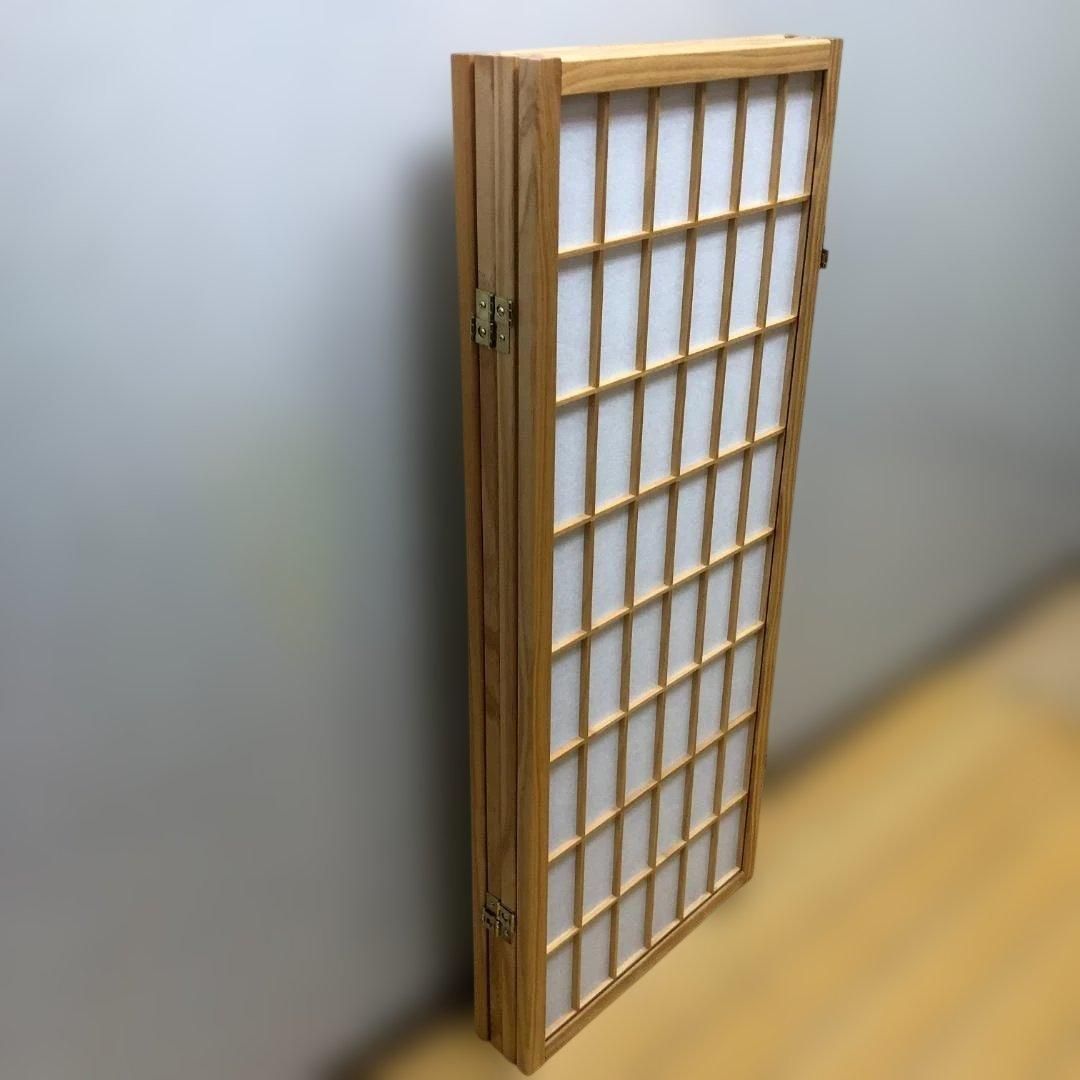 美品 木製 障子 衝立 4連 パーテーション 和風 折りたたみ 間仕切り 