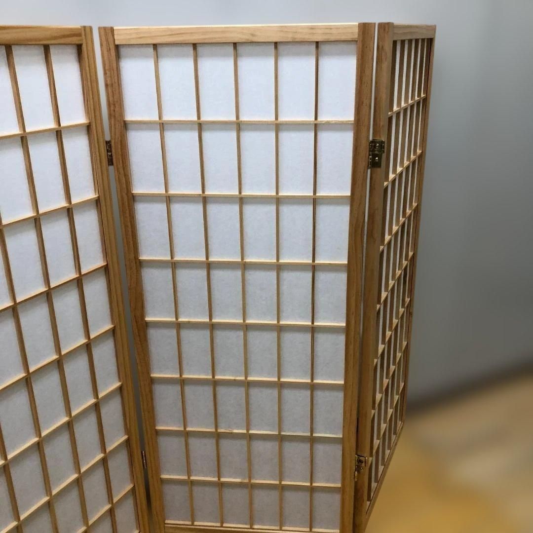 美品 木製 障子 衝立 4連 パーテーション 和風 折りたたみ 間仕切り 