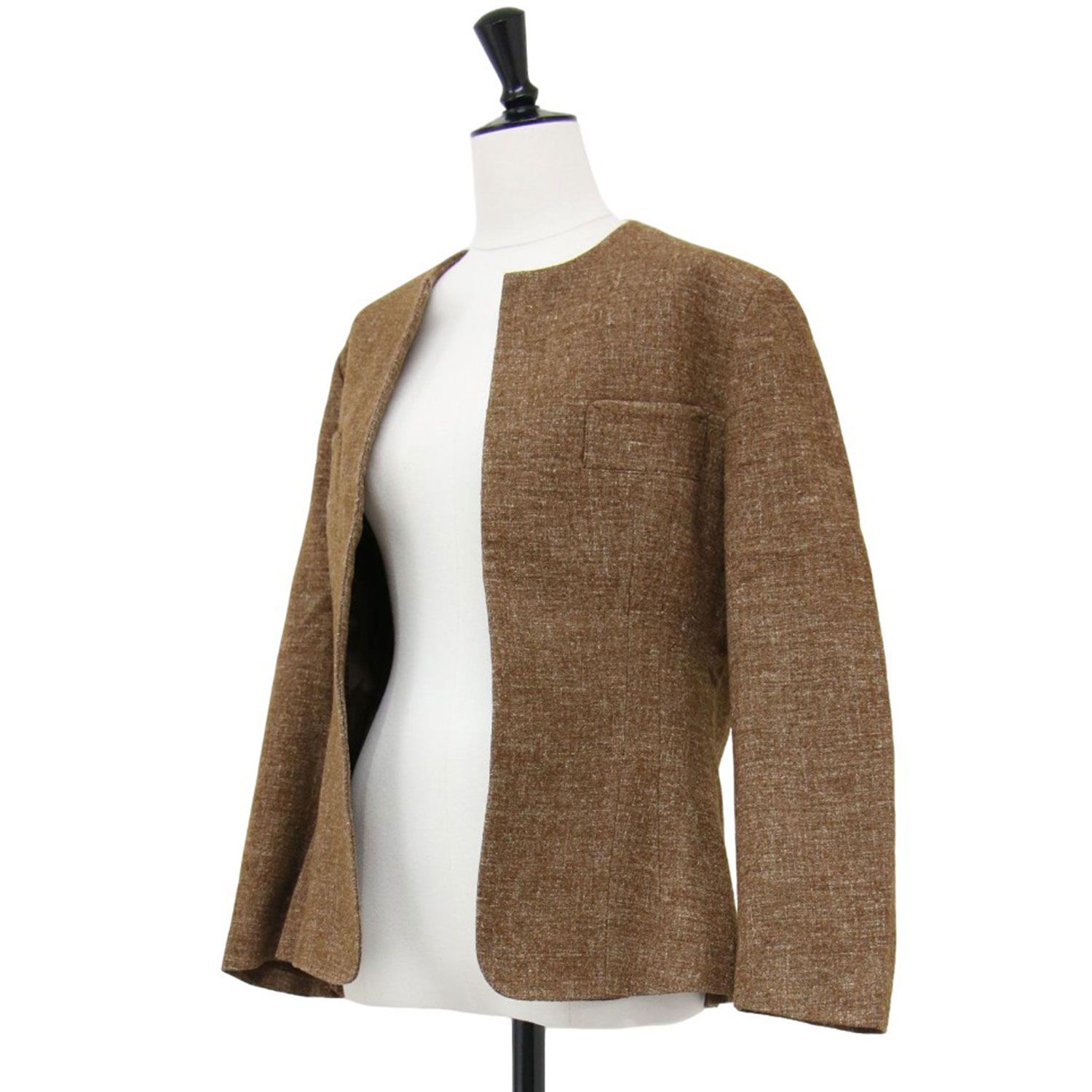 ヨウジヤマモト　短丈ノーカラージャケット Yohji Yamamoto ヨウジヤマモト ジャケット ブラウン サイズ:S / ノー