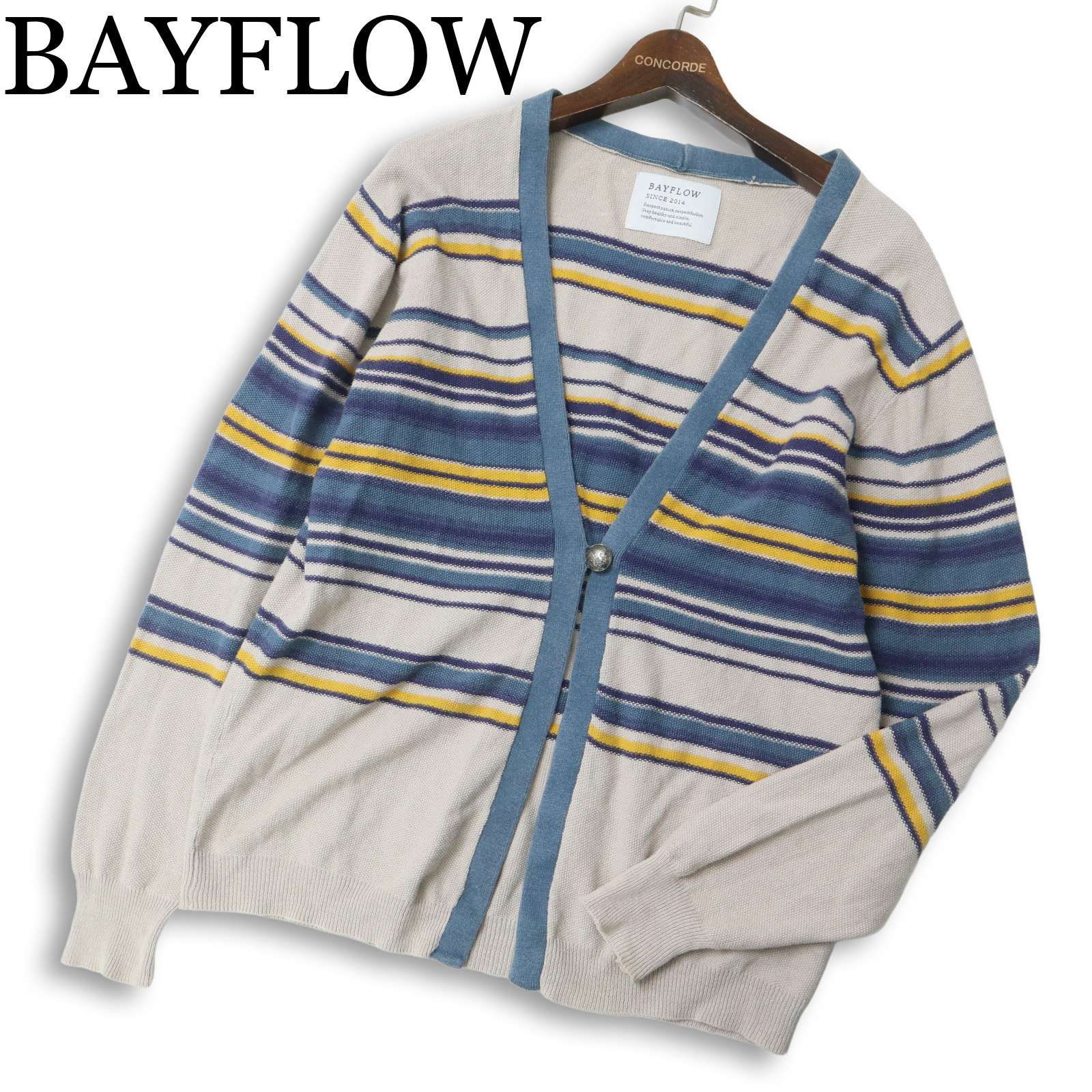 BAYFLOW ベイフロー 春夏☆ コンチョボタン 麻 リネン ボーダー ニット 