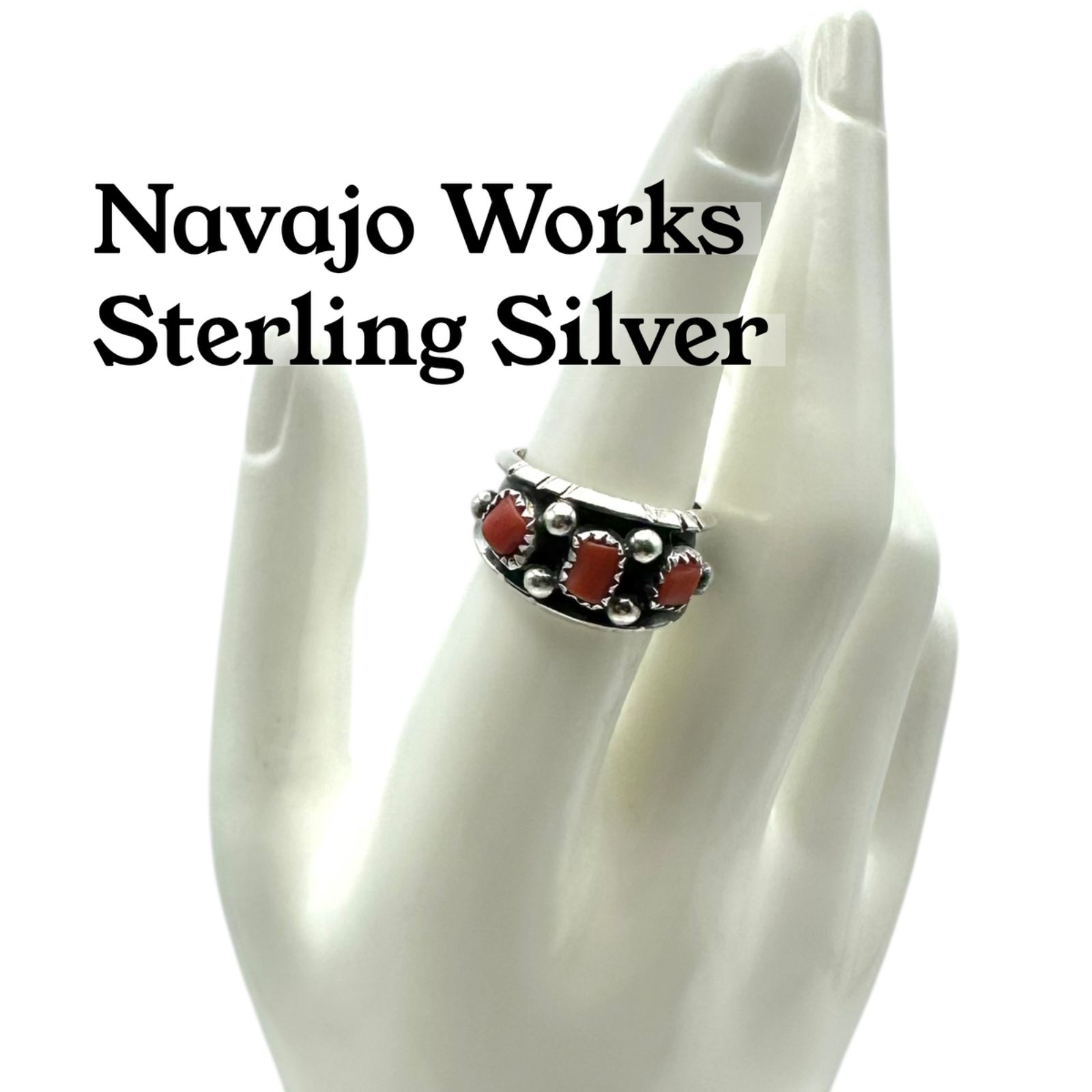 NAVAJO コーラルリング 22号 スターリングシルバー 鮮やかな赤】NAVAJO コーラル STERLING SILVER 925 刻印 Vintage