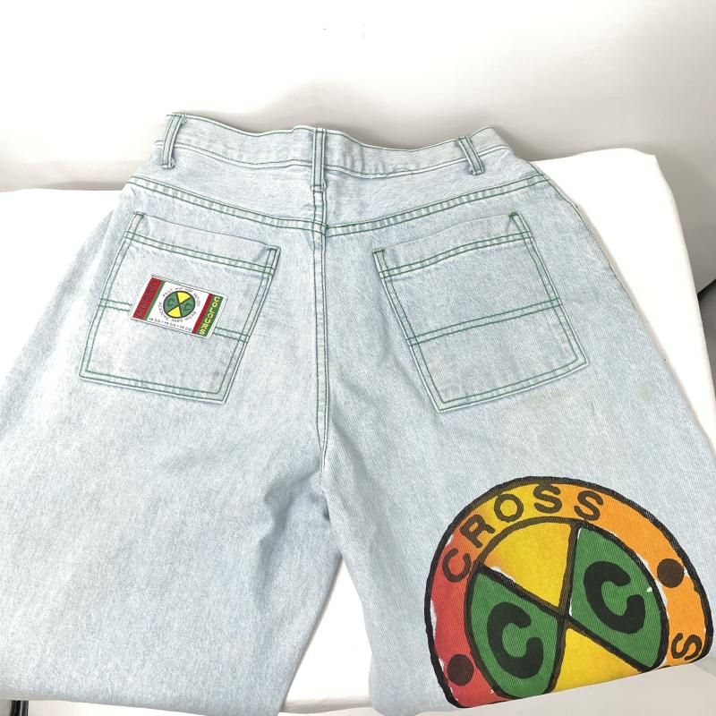 中古】Cross Colours ペイントデニムパンツ サイズ30 ライトブルー 