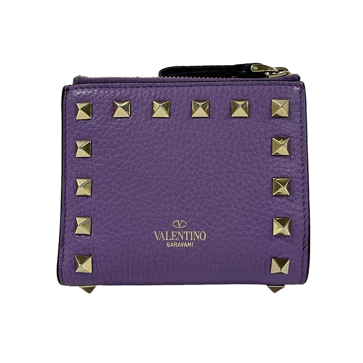 VALENTINO(バレンチノ) 2つ折り財布 ロックスタッズ パープル×ゴールド 