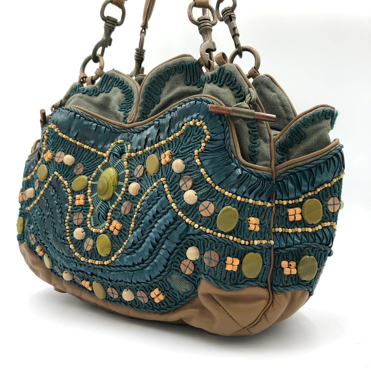 超美品✨jamin puech ハンドバッグ 動物 アニマル 刺繍 ビーズ 緑