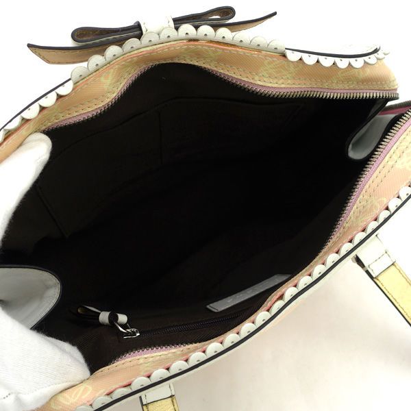 LOEWE アナグラム ハンドバッグ リボン LOEWE / ロエベ ◇リボン アナグラム バッグ ピンク チャーム付き