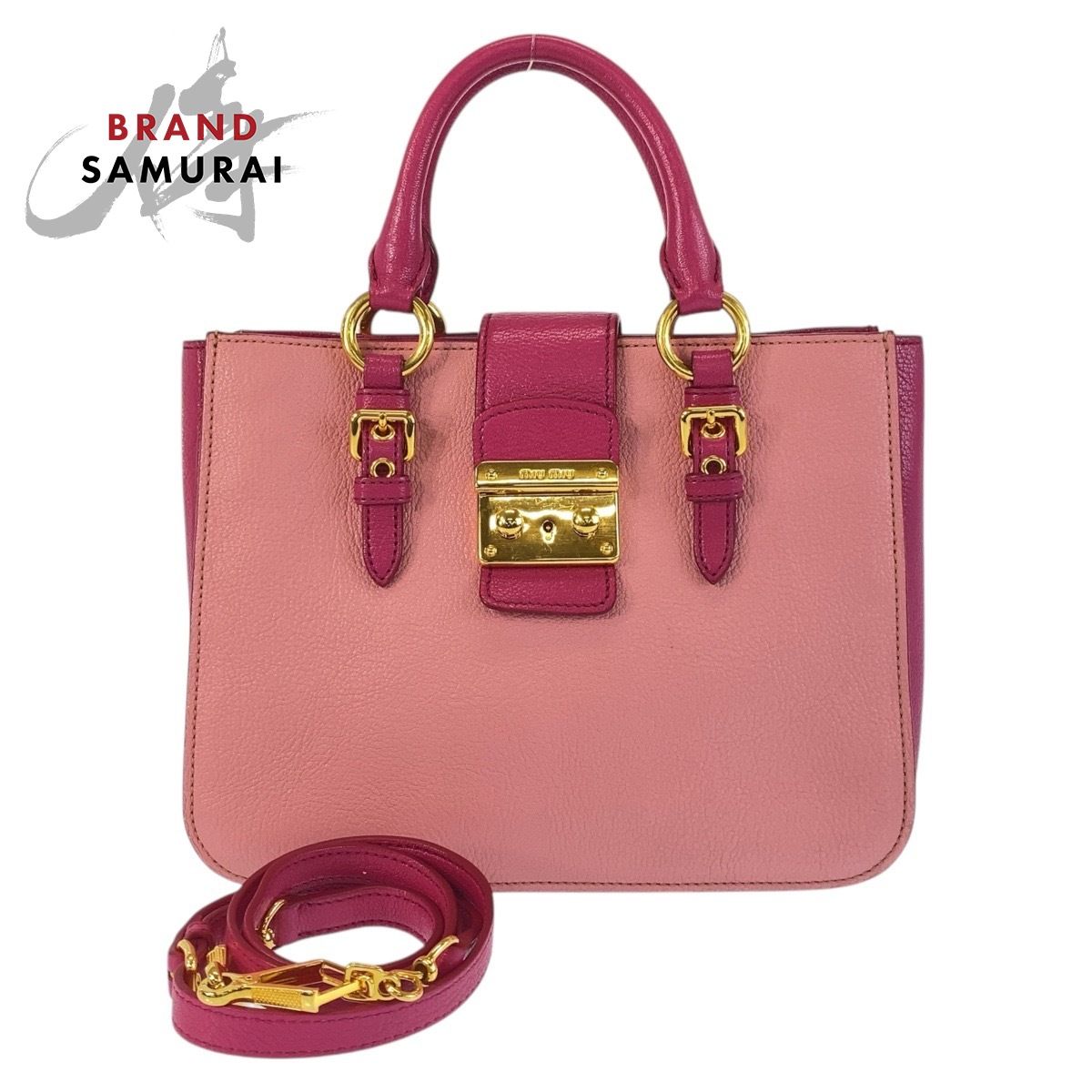 美品 MIUMIU ミュウミュウ マドラス ピンク ゴールド金具 レザー 