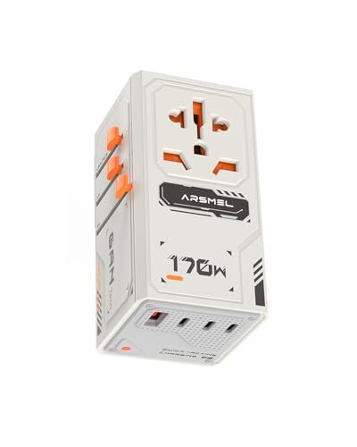 【GaN採用・170W高出力】海外旅行用変換プラグ＆充電器｜3つのUSB-C & 1つのUSB-A搭載（5A/28V）｜世界各国対応（Type-C/A/G/I）｜アメリカ・ヨーロッパ・韓国・台湾・タイ対応【送料無料】【☆Yuki☆Shop】