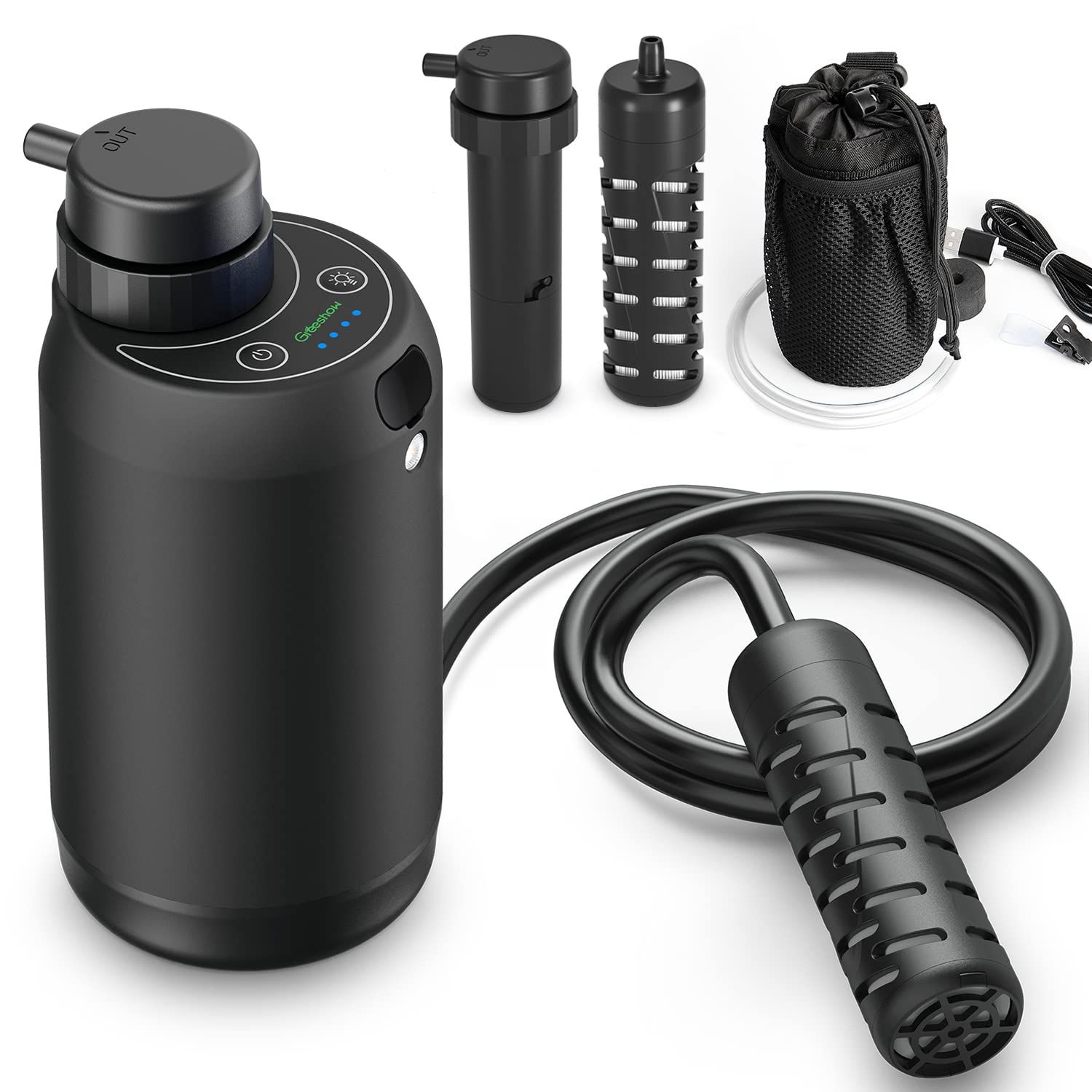 GreeShow【業界新発想】 携帯浄水器 アウトドア サバイバル浄水器 濾過器 USB電動 登山 キャンプ 野営 災害用 防災用 グッズ 軽量 LED電灯搭載 GS-2801 フィルター 2個セット【送料無料】【☆Yuki☆Shop】 14,310円