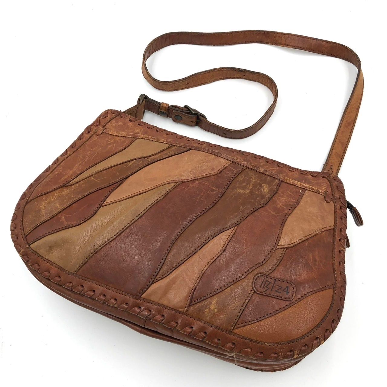 イビザ IBIZA ショルダーバッグ パッチワーク レザー ブラウン 中古 