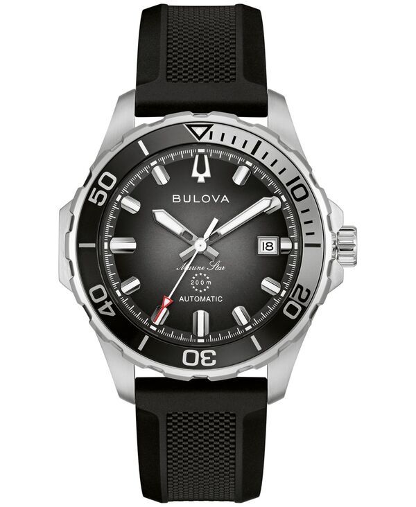 [Free Shipping] Bulova Mens Watch Accessory Mens Marine Star Series B Automatic Black Silicone Rubber Watch 45mm Black