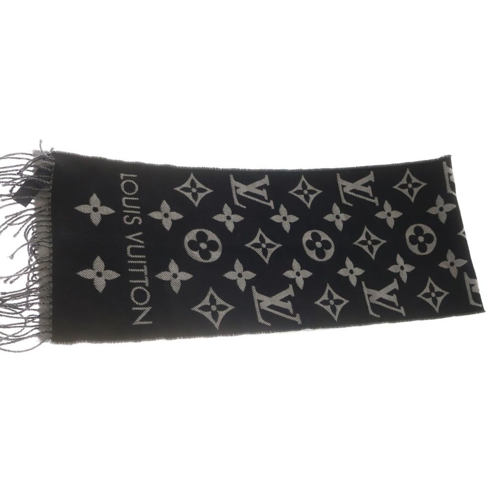 ルイ・ヴィトン 黒 マフラー フリンジ付き LOUIS VUITTON (ルイヴィトン) LV エッセンシャル フリンジマフラー