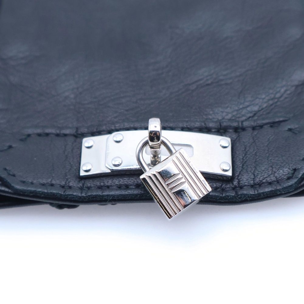 HERMES (エルメス) ケリー金具 レザーグローブ 手袋 ブラック シルバー