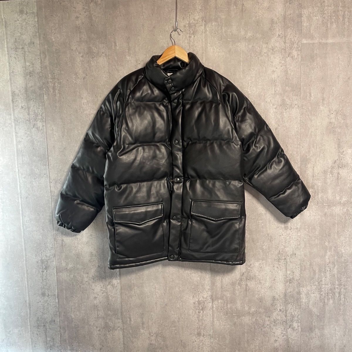 極暖】フェイクレザー 中綿 ジャケット ハーフコート M相当 黒 